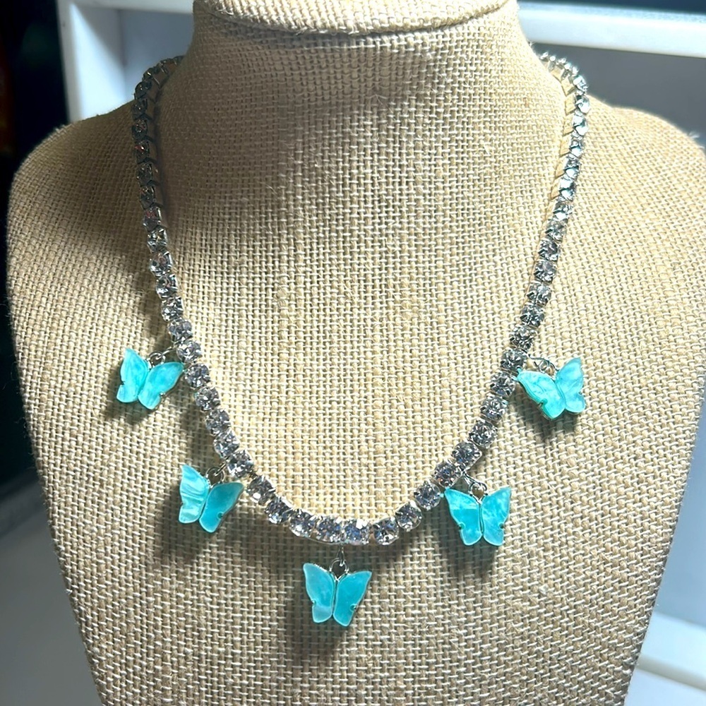 Butterflies & Rhinestone Necklace